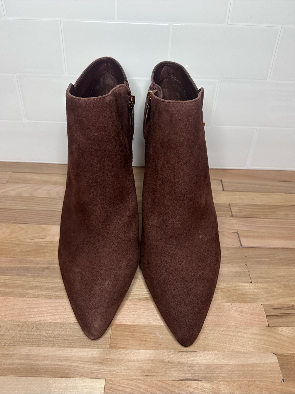 Vince Camuto Brown Suede Pointed Toe Ankle Booties